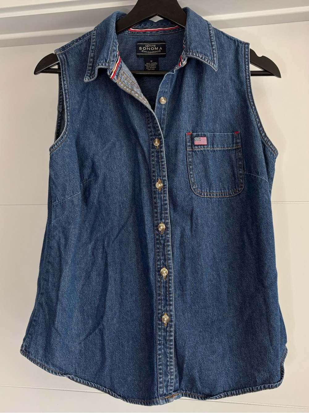 Sonoma Vintage Denim Shirt with American Flag EUC 100% Cotton